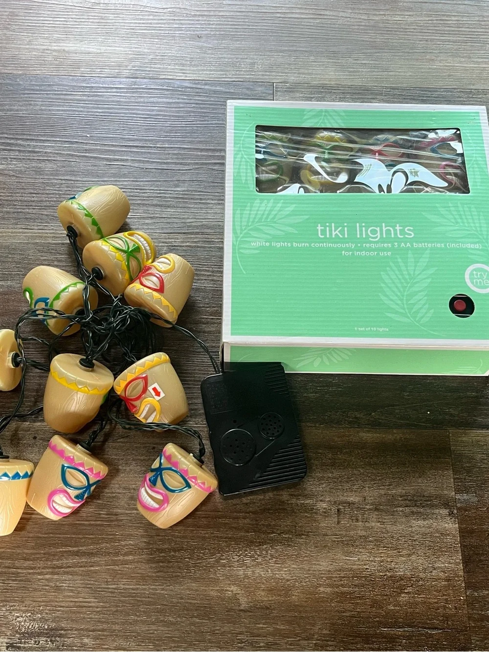 Tiki Lights String - Colorful Masked Faces (Green, Yellow, Blue, Pink)